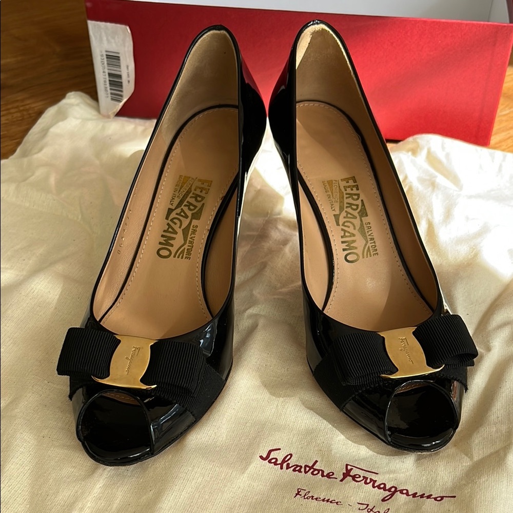 Salvatore Ferragamo Black Peep Toe Pumps